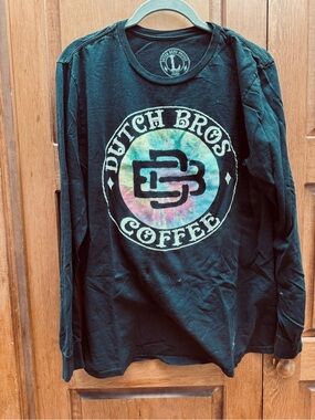 Dutch Bros Black Long-Sleeve Tee with Multicolor Tie-Dye Logo